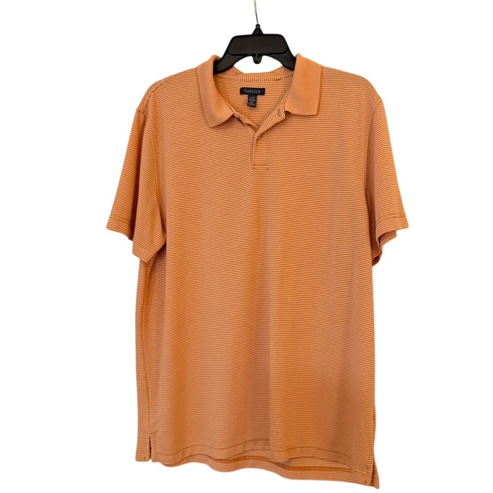 Van Heusen Men’s Large Polo Shirt Orange White Stripe Modal Blend Short Sleeve